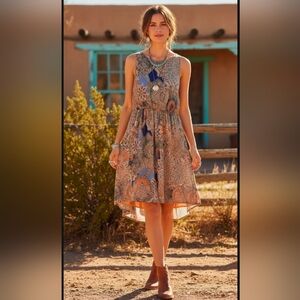 Sundance Chiffon Orange Paisley Geometric Sleeveless Dionna Dress